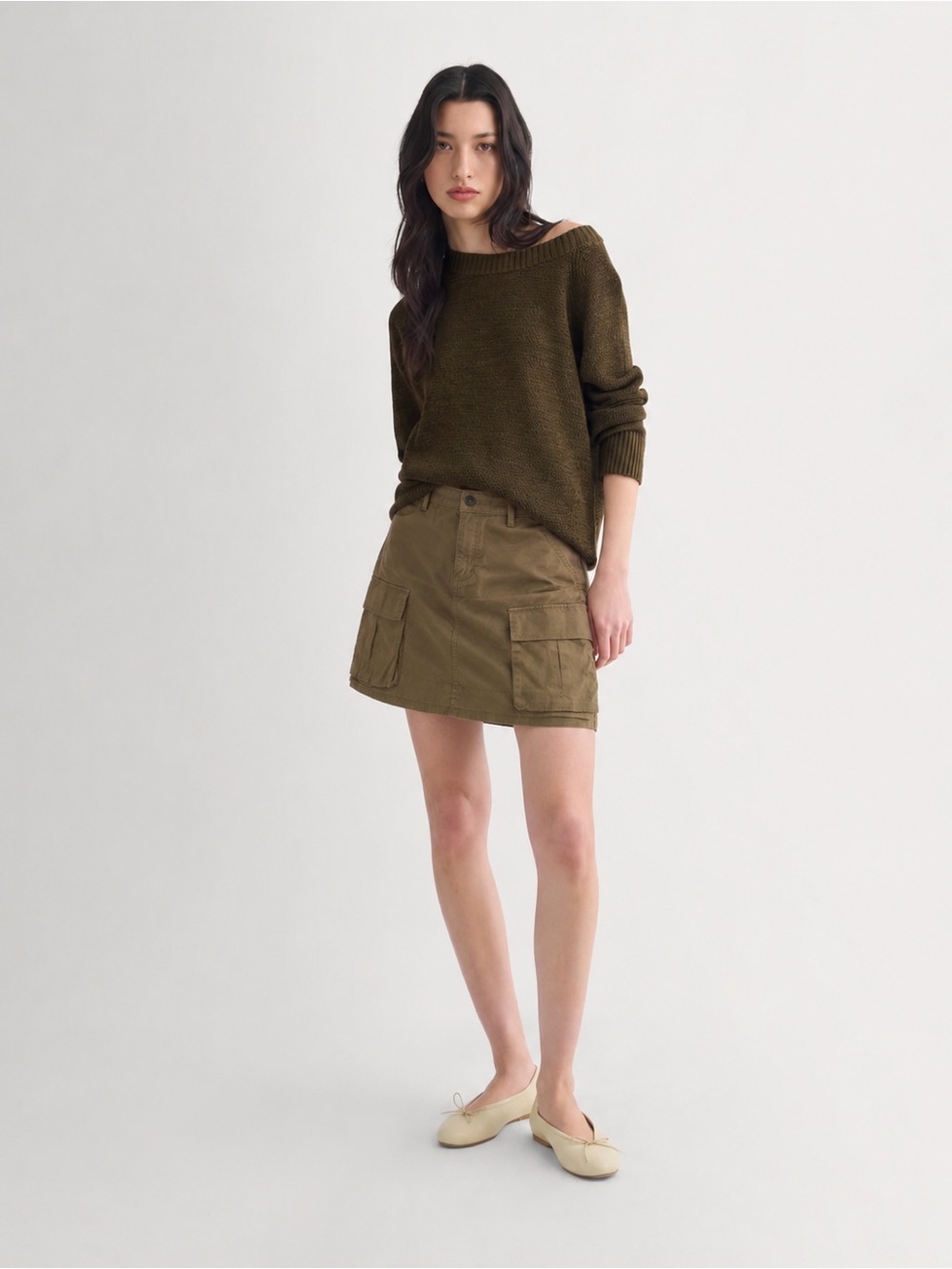 Everlane Olive Cargo Pocket Mini Skirt